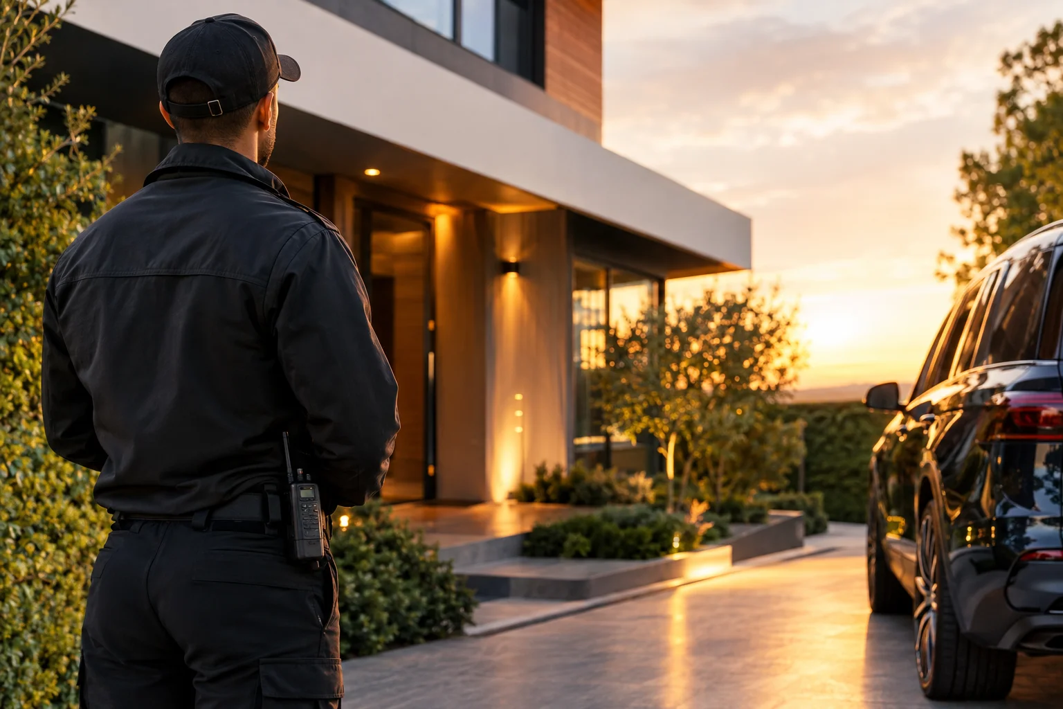 Agent de sécurité Air Shield Security en surveillance humaine sur un site professionnel en PACA